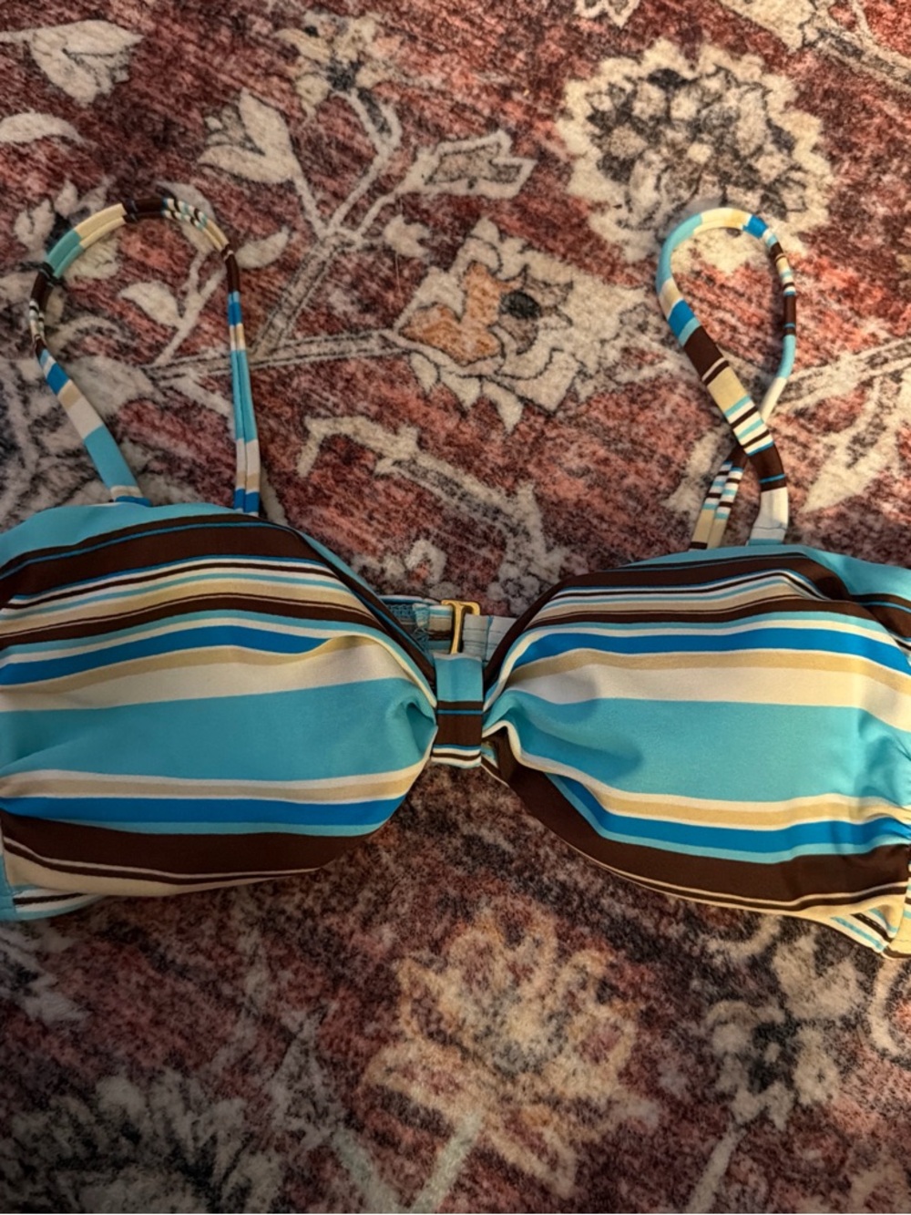 Striped Blue and Brown Women's Bikini Top